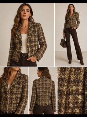 Angel Nina Brown Tweed Fringe Blazer Jacket Medium